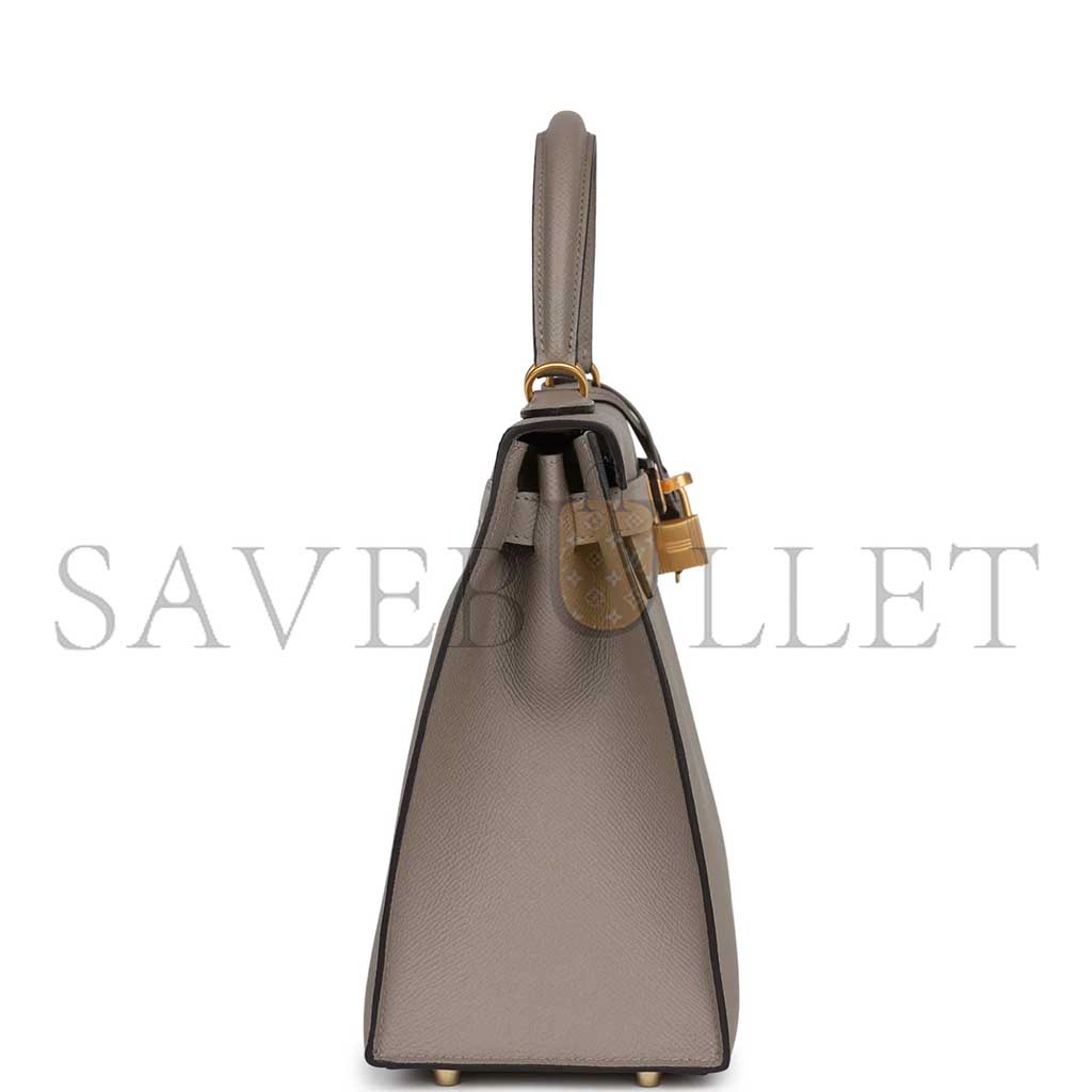 HERMÈS MASTER KELLY SELLIER 28 GRIS ASPHALTE VERSO EPSOM BRUSHED GOLD HARDWARE (28*22*10cm)